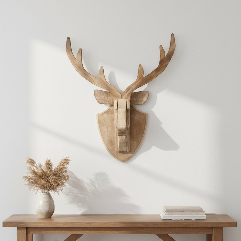 21" X 17" Brown Wood Deer Hanging Dimensional Sculpture