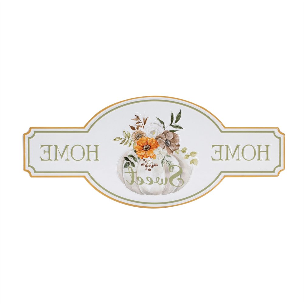 10" X 22" White Green And Orange Metal Home Sweet Home Hanging Wall Decor