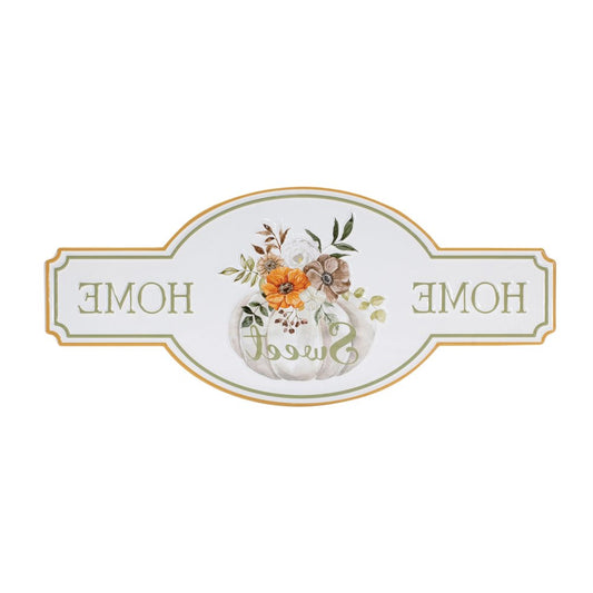 10" X 22" White Green And Orange Metal Home Sweet Home Hanging Wall Decor