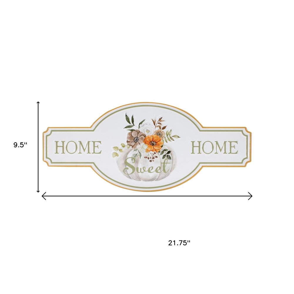 10" X 22" White Green And Orange Metal Home Sweet Home Hanging Wall Decor