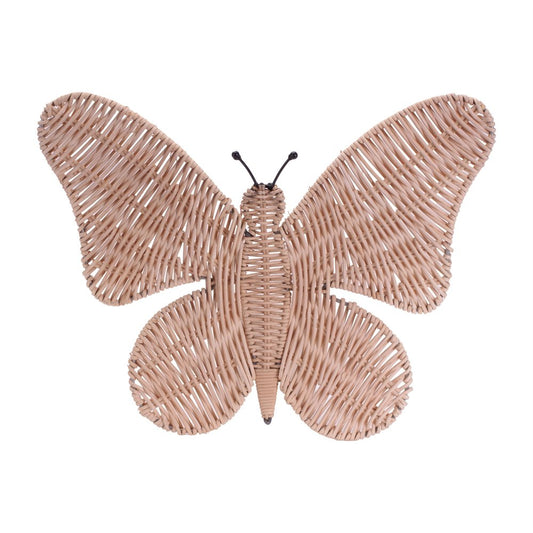14" X 18" Natural Butterfly Rattan Hanging Dimensional Sculpture