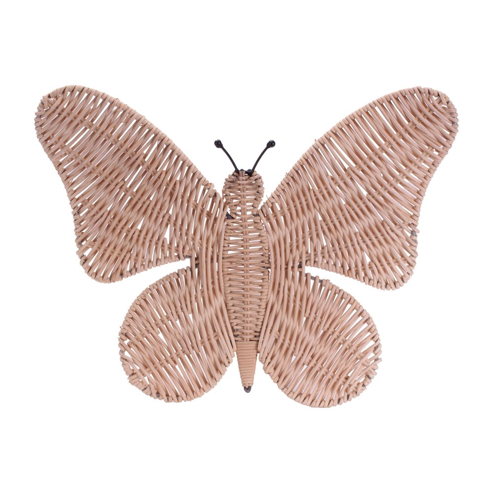 14" X 18" Natural Butterfly Rattan Hanging Dimensional Sculpture