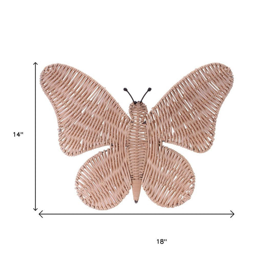 14" X 18" Natural Butterfly Rattan Hanging Dimensional Sculpture