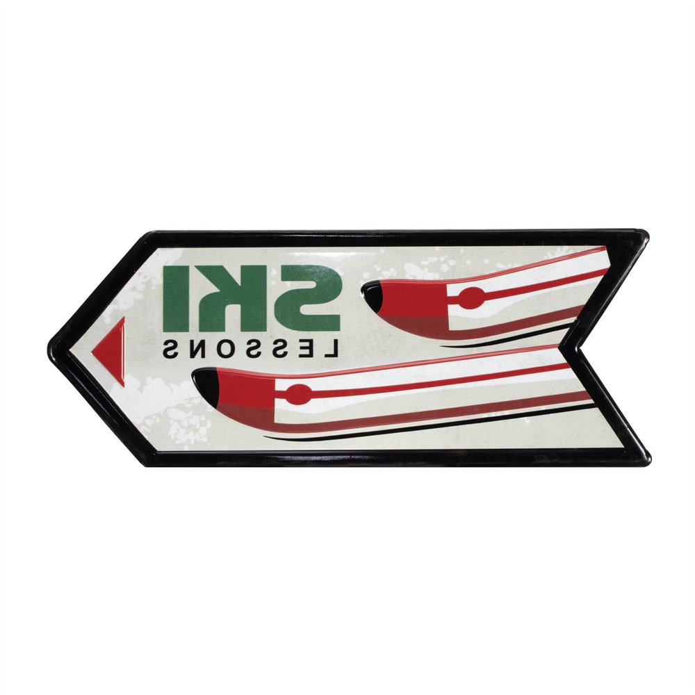 Set of Two Black Red And White Ski Lessons Metal Hanging Wall Decor