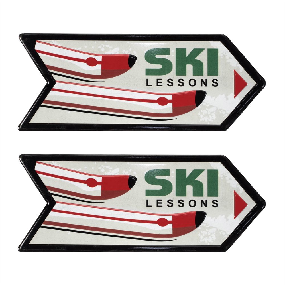 Set of Two Black Red And White Ski Lessons Metal Hanging Wall Decor