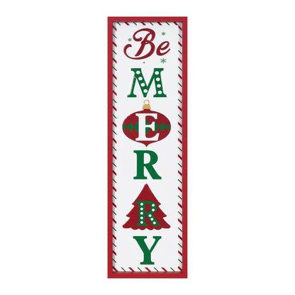 30" X 9" Green Red And White Christmas Be Merry Iron Hanging Wall Decor