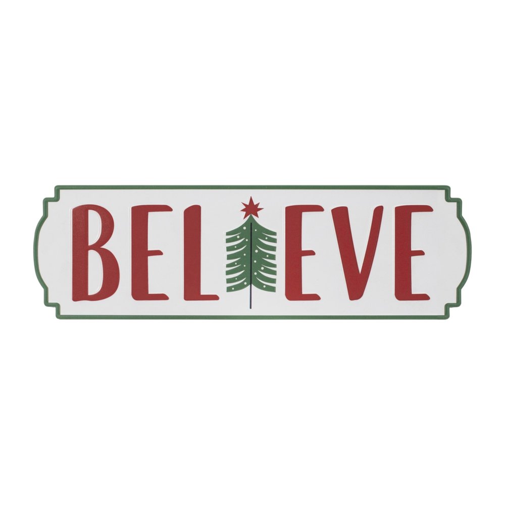 Set of Three White Green And Red Metal Christmas Hanging Text Wall Decor