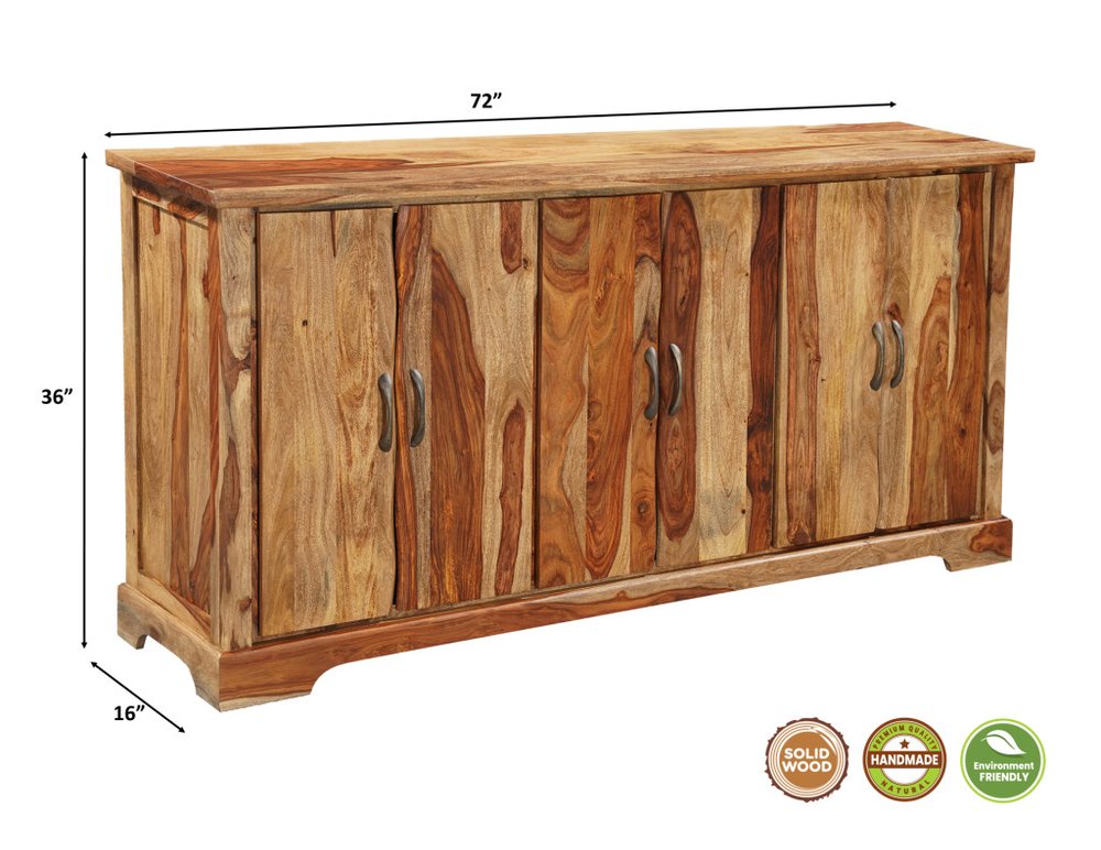 72" Brown Solid Wood Live Edge Sideboard with Six Doors