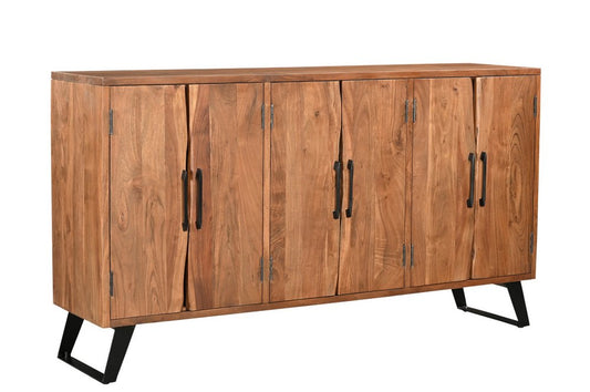 69" Brown Solid Wood Live Edge Sideboard with Six Doors