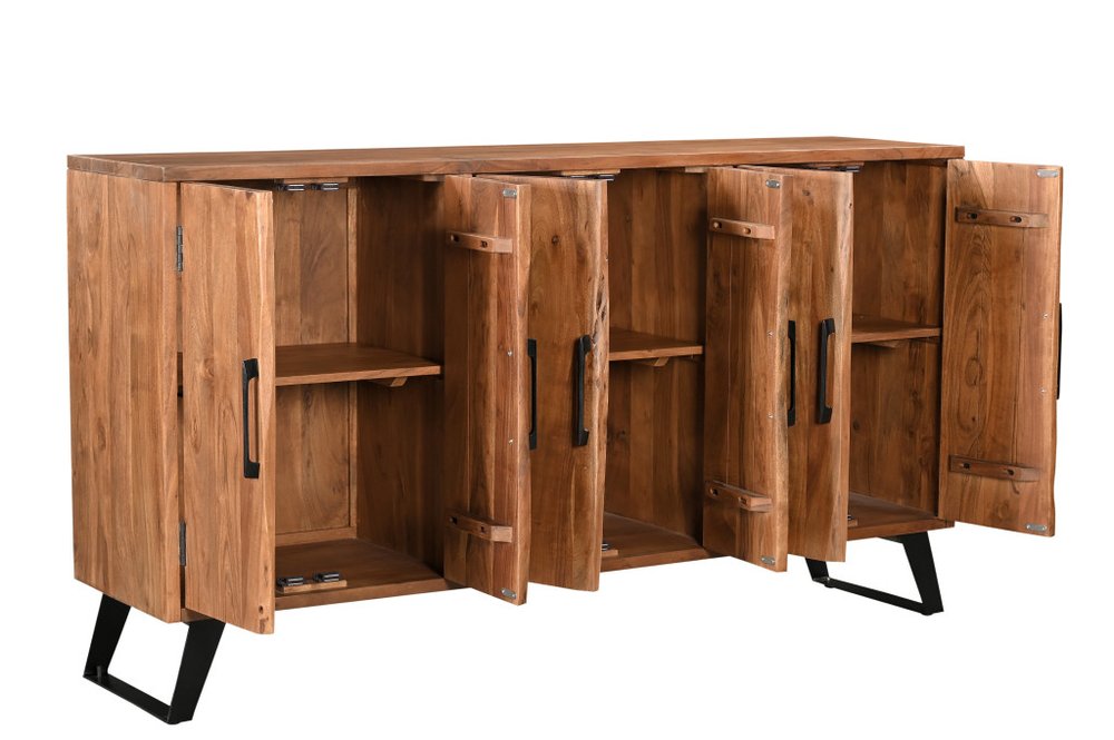 69" Brown Solid Wood Live Edge Sideboard with Six Doors