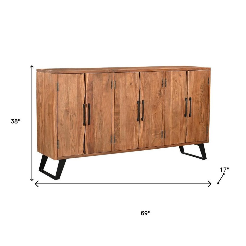 69" Brown Solid Wood Live Edge Sideboard with Six Doors