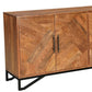 82" Brown Solid Wood Carved Geometric Sideboard with Four Doors