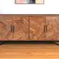 82" Brown Solid Wood Carved Geometric Sideboard with Four Doors