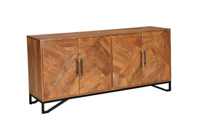 82" Brown Solid Wood Carved Geometric Sideboard with Four Doors