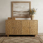 70" Brown Distressed Solid Wood Carved Floral Sideboard with Four Doors
