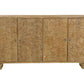 70" Brown Distressed Solid Wood Carved Floral Sideboard with Four Doors