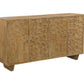 70" Brown Distressed Solid Wood Carved Floral Sideboard with Four Doors