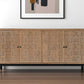 80" Brown Solid Wood Carved Geometric Sideboard with Four Doors