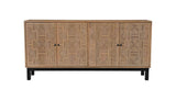 80" Brown Solid Wood Carved Geometric Sideboard with Four Doors