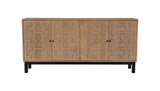 80" Brown Solid Wood Carved Geometric Sideboard with Four Doors