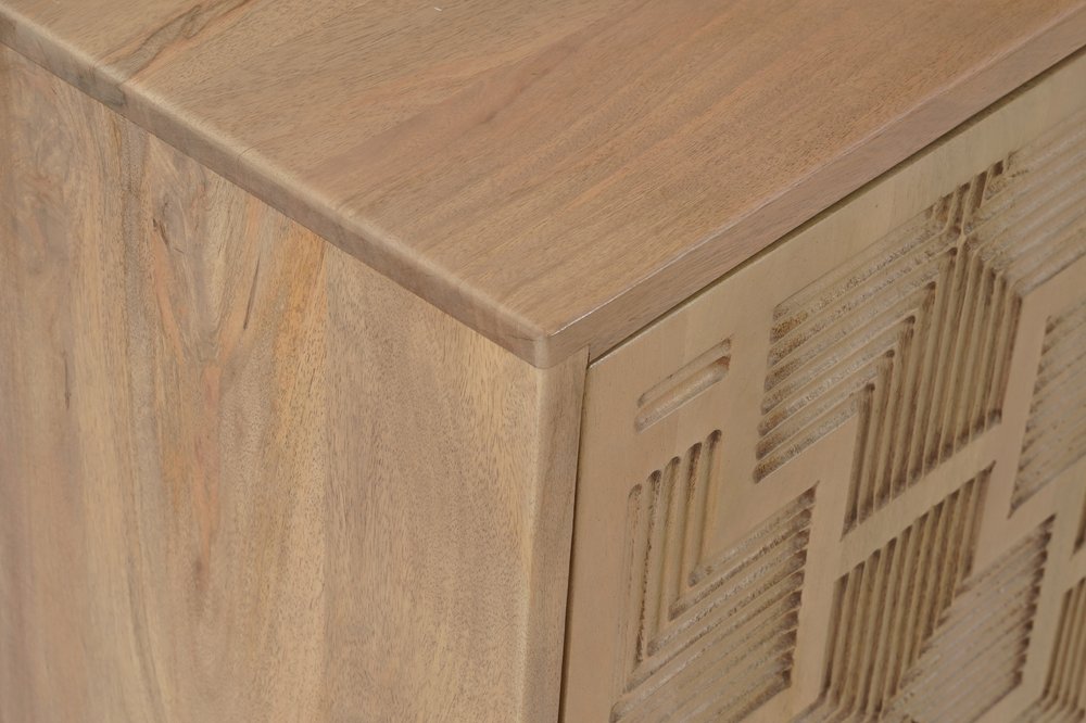 80" Brown Solid Wood Carved Geometric Sideboard with Four Doors