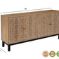 80" Brown Solid Wood Carved Geometric Sideboard with Four Doors