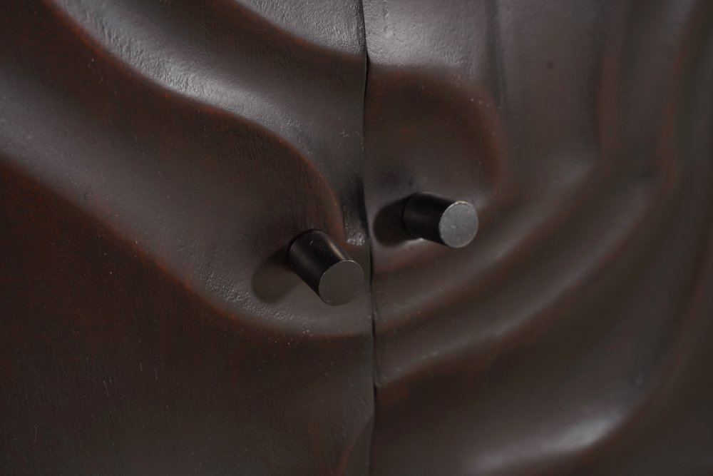 80" Dark Brown Solid Wood Carved Abstract Sideboard with Four Doors