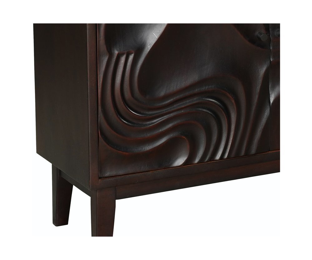 80" Dark Brown Solid Wood Carved Abstract Sideboard with Four Doors