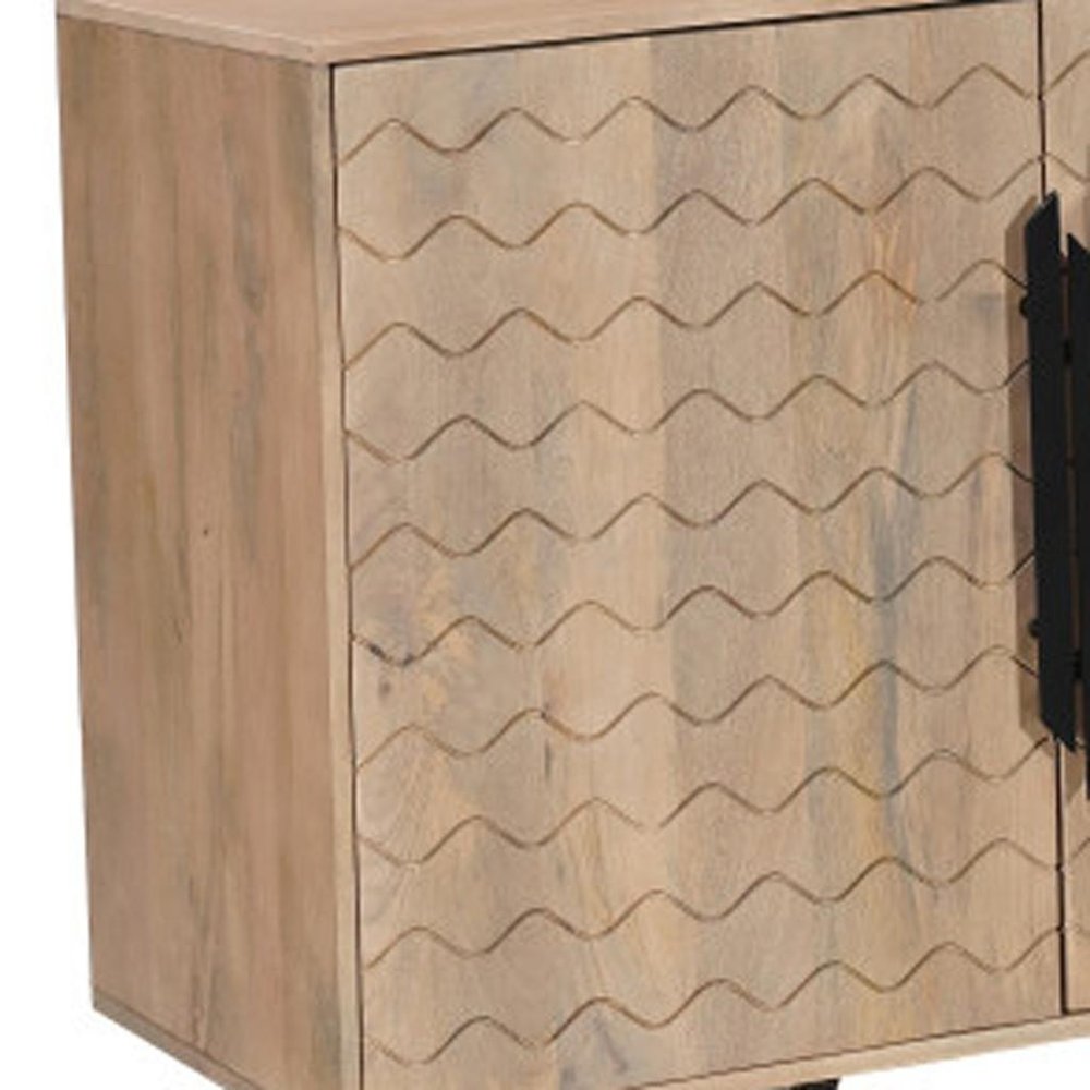 84" Beige Solid Wood Carved Geometric Sideboard with Four Doors