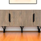 84" Beige Solid Wood Carved Geometric Sideboard with Four Doors