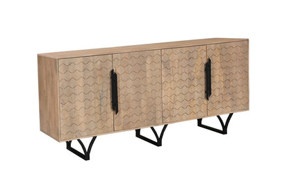 84" Beige Solid Wood Carved Geometric Sideboard with Four Doors