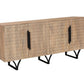 84" Beige Solid Wood Carved Geometric Sideboard with Four Doors