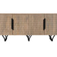 84" Beige Solid Wood Carved Geometric Sideboard with Four Doors