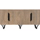 84" Beige Solid Wood Carved Geometric Sideboard with Four Doors