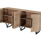 84" Beige Solid Wood Carved Geometric Sideboard with Four Doors