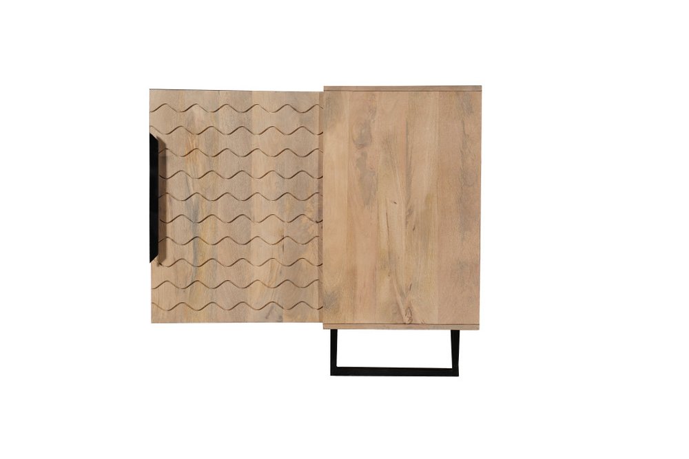 84" Beige Solid Wood Carved Geometric Sideboard with Four Doors