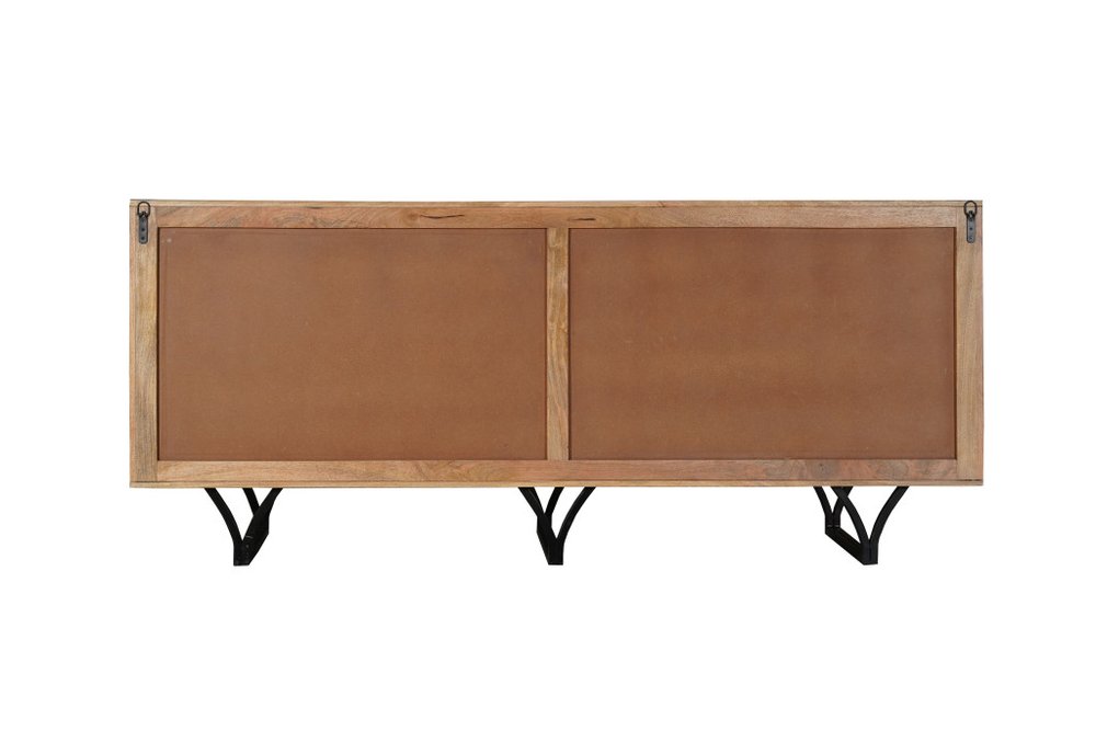 84" Beige Solid Wood Carved Geometric Sideboard with Four Doors