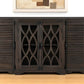 70" Dark Brown Solid Wood Carved Geometric Sideboard with Four Doors