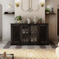 70" Dark Brown Solid Wood Carved Geometric Sideboard with Four Doors