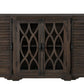 70" Dark Brown Solid Wood Carved Geometric Sideboard with Four Doors