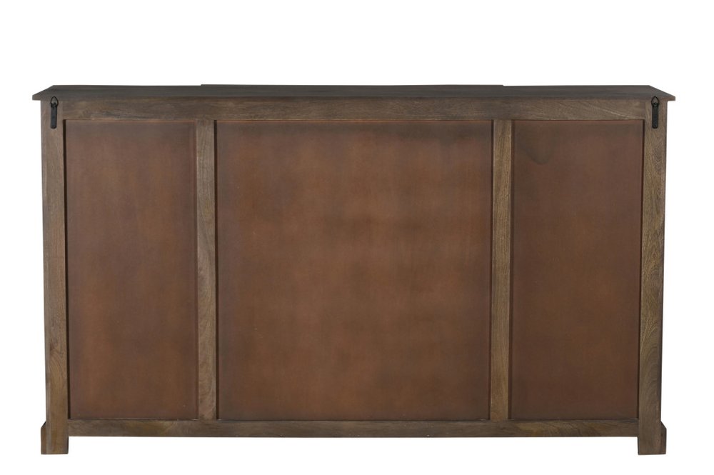 70" Dark Brown Solid Wood Carved Geometric Sideboard with Four Doors