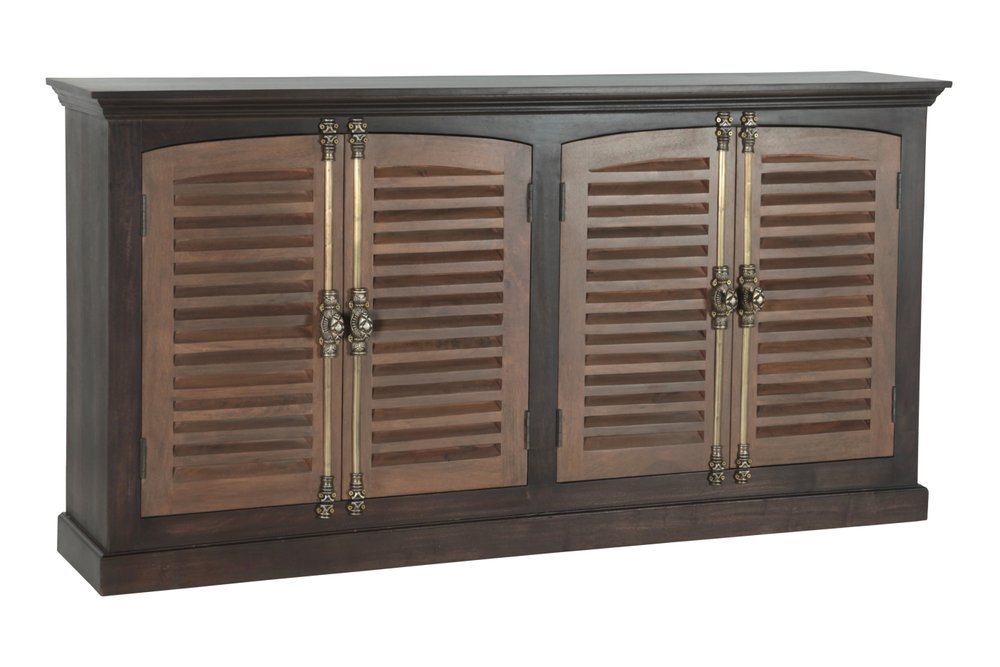 72" Dark Brown Solid Wood Shutter Style Sideboard with Four Doors