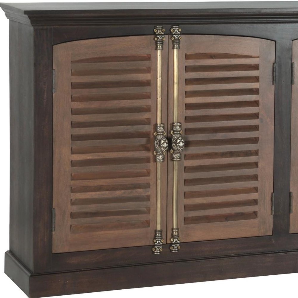 72" Dark Brown Solid Wood Shutter Style Sideboard with Four Doors