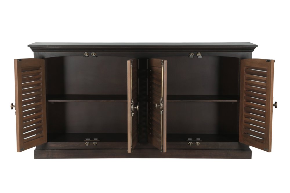 72" Dark Brown Solid Wood Shutter Style Sideboard with Four Doors