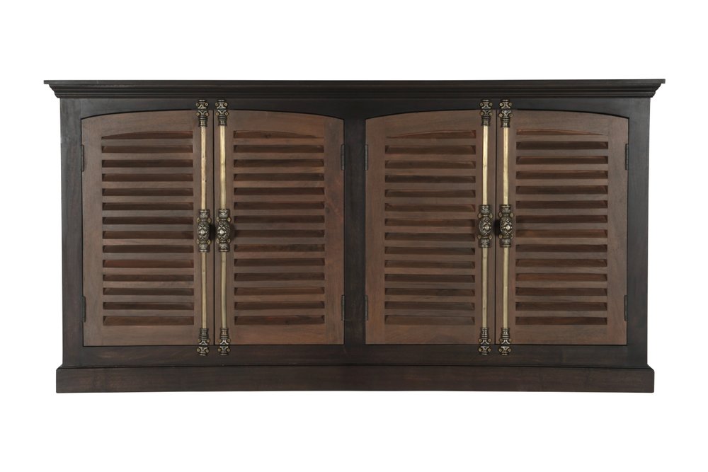 72" Dark Brown Solid Wood Shutter Style Sideboard with Four Doors