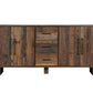 83" Dark Brown Distressed Reclaimed Wood Three Drawer Sideboard with Four Doors