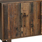 83" Dark Brown Distressed Reclaimed Wood Three Drawer Sideboard with Four Doors