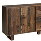 83" Dark Brown Distressed Reclaimed Wood Three Drawer Sideboard with Four Doors
