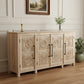 74" Natural Distressed Solid Wood Carved Floral Sideboard with Four Doors