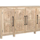 74" Natural Distressed Solid Wood Carved Floral Sideboard with Four Doors